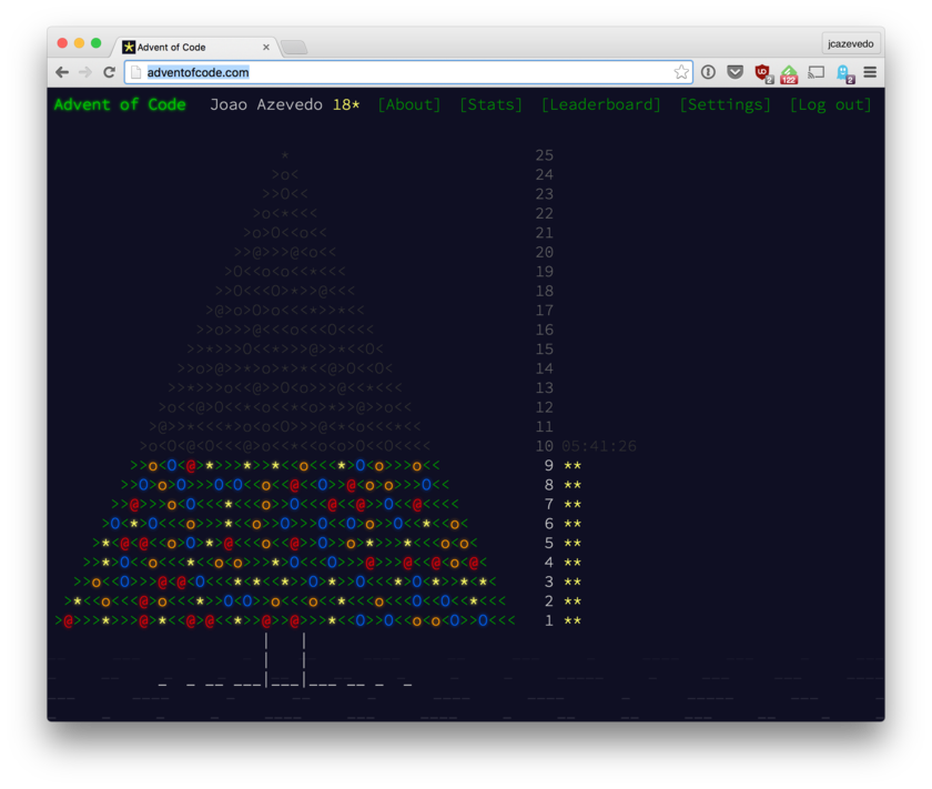 Advent of Code tree with 9 levels lit up.
