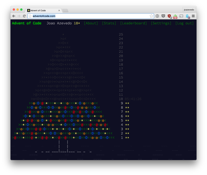 Advent of
   Code tree with 9 levels lit up.